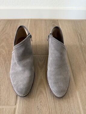 Women’s Lucky Brand  Suede Slip-On Ankle Shoes — Light Gray
